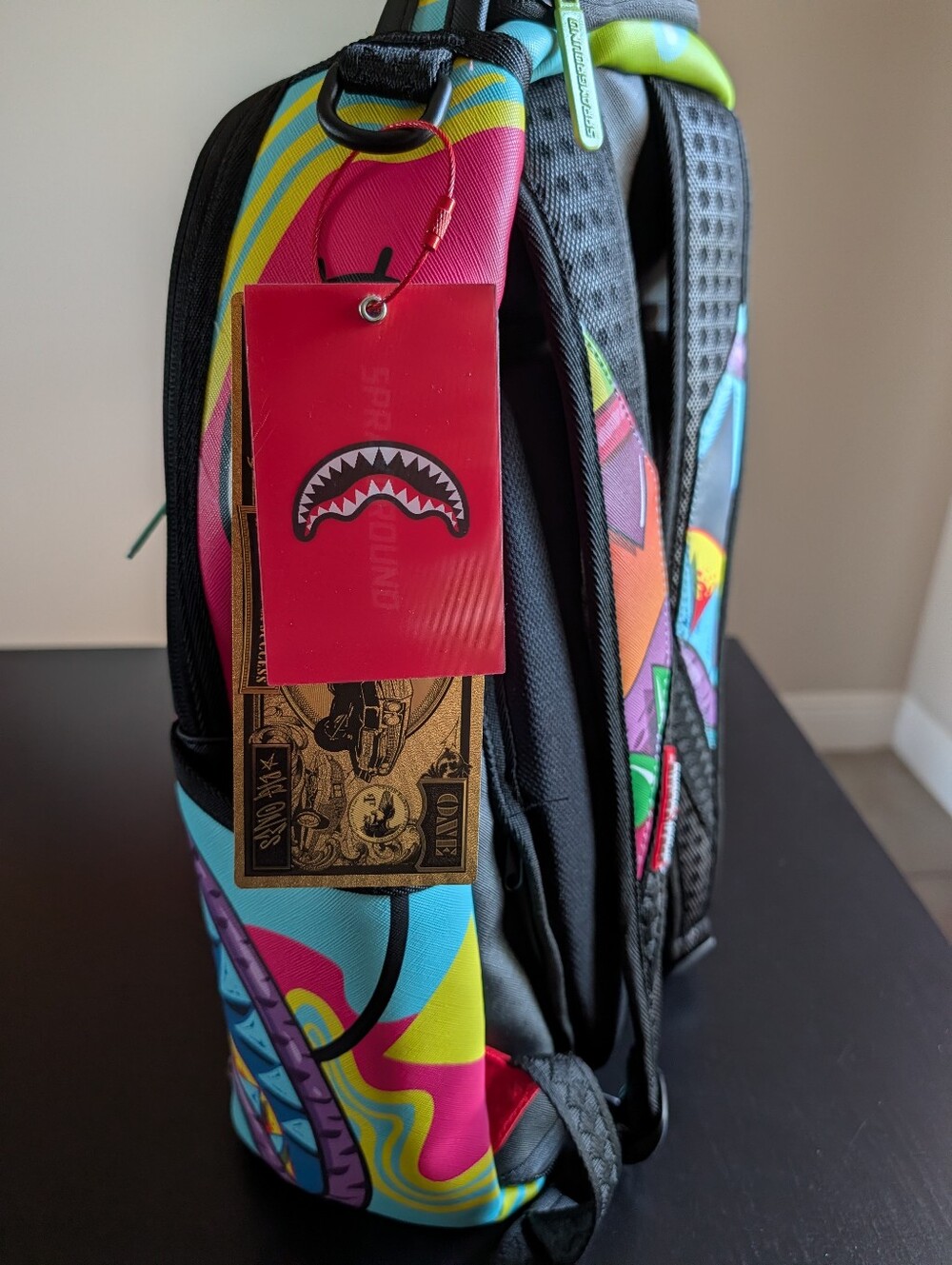 Sprayground Neon Shark Bite Backpack - Blue, Green, Yellow, Pink, Retired - Picture 5 of 11